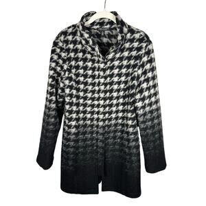 Linea Domani Black & White Checkered Houndstooth Ombré Wool Blend Coat Womens 10